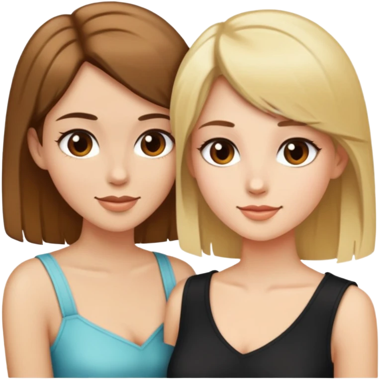 Two women flirting, one with short brown hair and the other with long blonde hair emoji