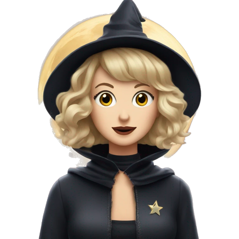 witch with a cat in space with Taylor Swift flyng emoji