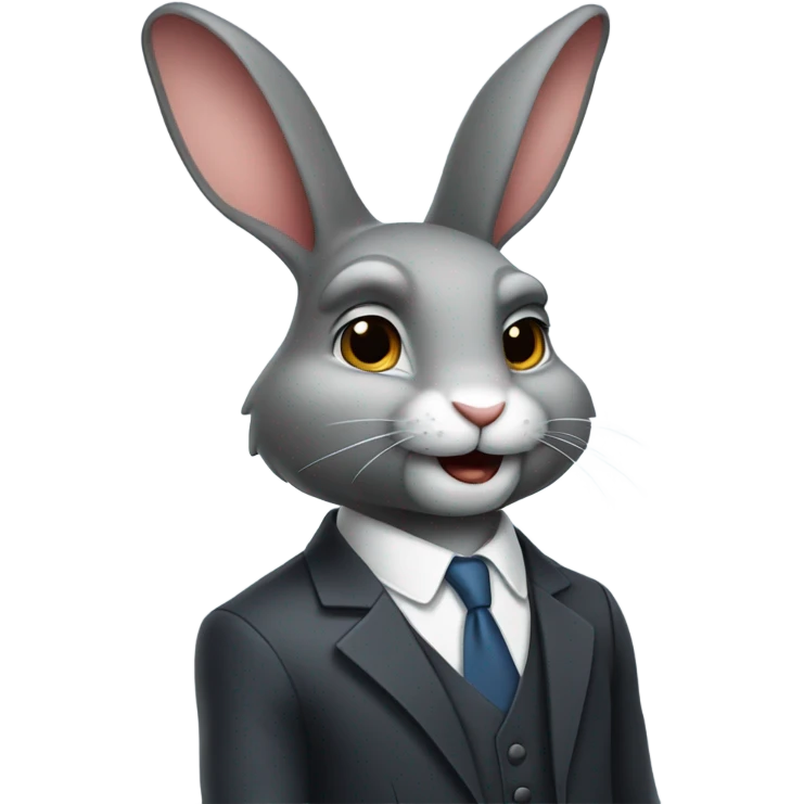 A male rabbit in a suit with a sly smirk emoji