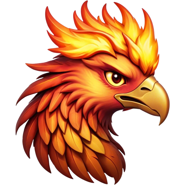 Cinematic Fierce Battle-Hardened Mystical Fire Phoenix Portrait Emoji, head tilted with an aggressive, unwavering gaze that speaks of relentless combat. The flame-kissed form is marked by rugged, charred feathers and vivid battle scars. Its blazing eyes radiate raw intensity and steely resolve, rendered with lifelike detail and stark natural lighting, high shine, channeling an aura of unyielding warlike energy and valor, softened by a dynamic glowing outline that highlights its battle-earned ferocity. emoji