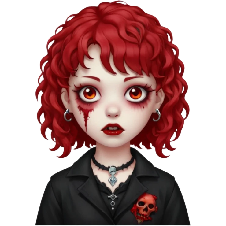 zombie girl red hair cacheado médio e franja, com piercing na boca(labret lateral), roupa gótica  emoji