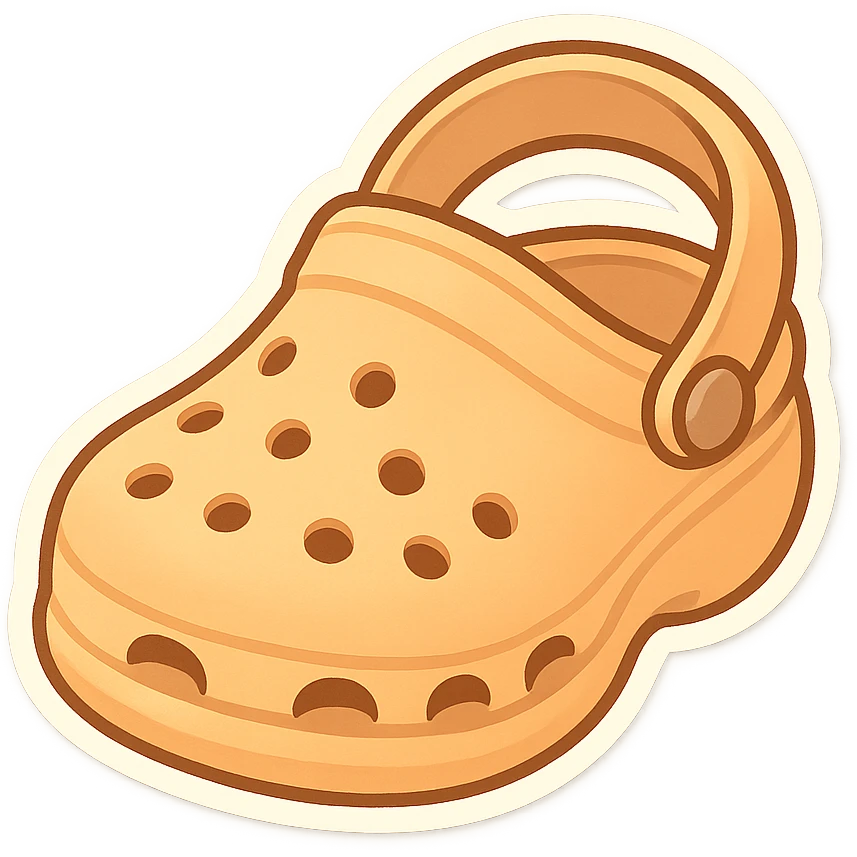 chibi sticker-style croc shoe, cute and exaggerated emoji