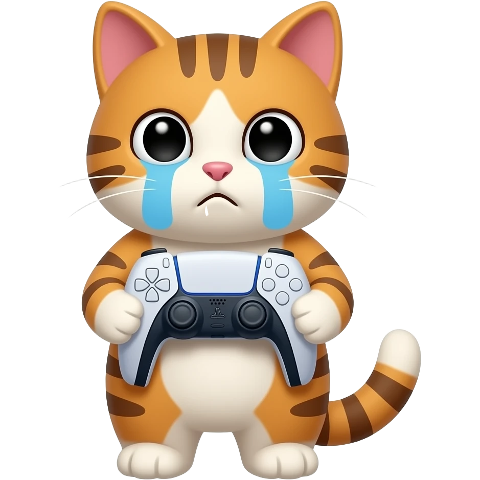 A sad cat with a PS5 emoji