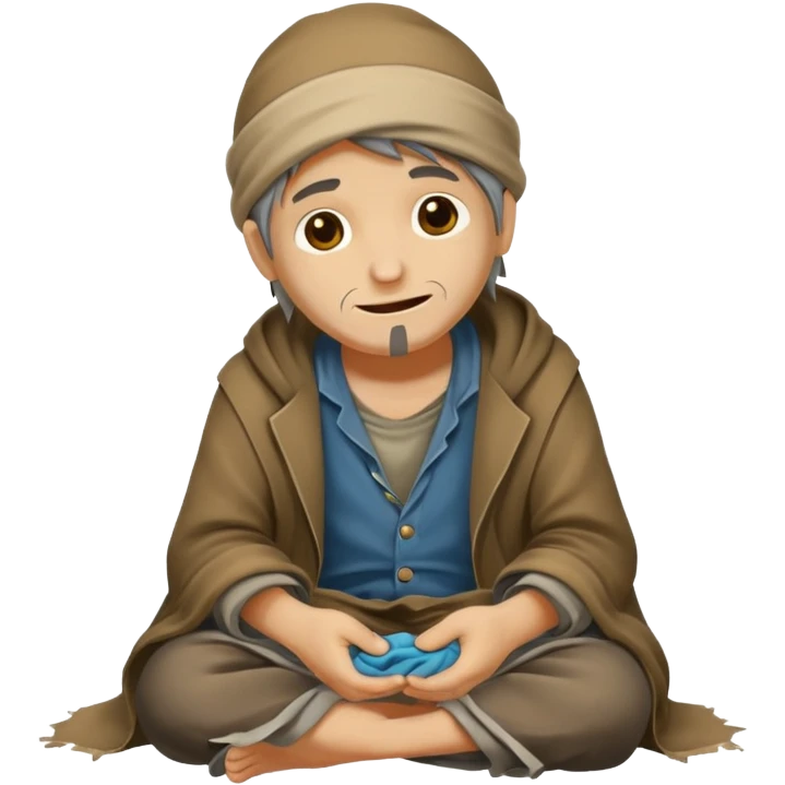 beggar who is also a homeless person poor with damaged clothing but happy face emoji