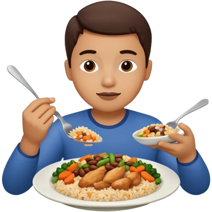 Create a person having lunch. Not a sandwich. Rice, beans, vegetables and chicken. emoji