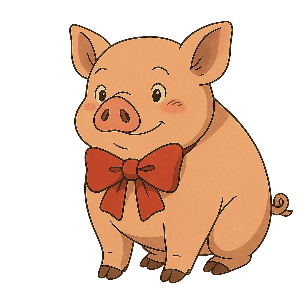 ghibli style pig with a bow emoji