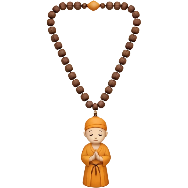 monk necklace object icon, wooden prayer beads with simple pendant, spiritual minimal design, natural wood texture, subtle sacred aura, 3D cartoon style, mobile game icon style, centered, clean background, no text, no watermark
 emoji