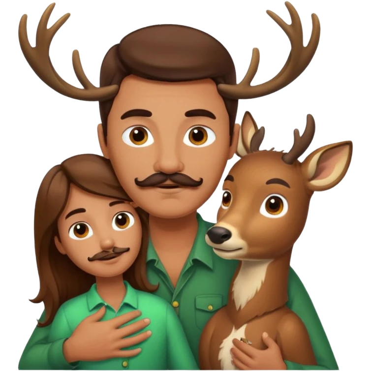 ripped guy with mustache and long hair being nuzzled by a deer emoji