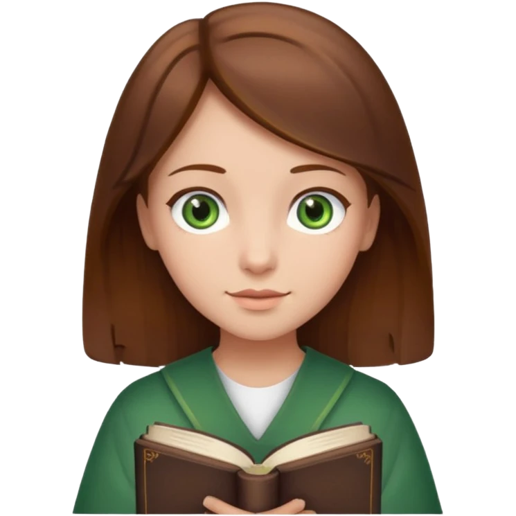 Girl with brown hair and green eyes holding Bible  emoji