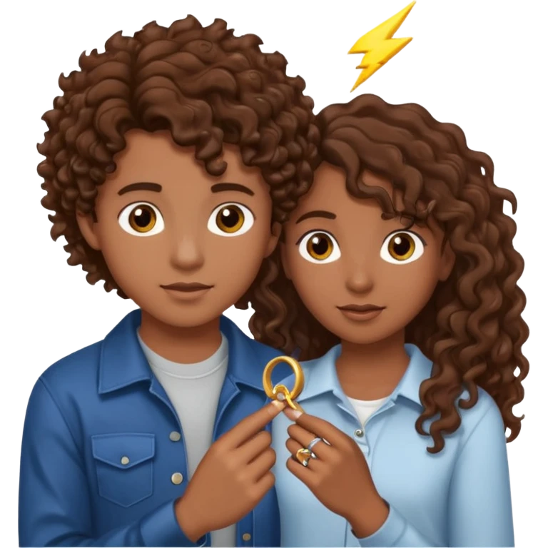 a 15 year old girl with brown curly hair but she has lightnings in it with a brown haired boy who gave her a promise ring emoji
