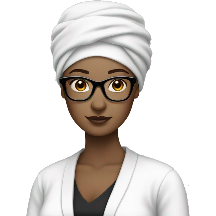 White-skinned woman with black square glasses, white clothes and white turban emoji