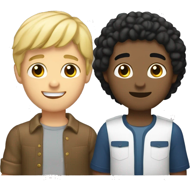 Two young men raising their right hand up one is blonde brown eyes and one is black hair brown eyes and a bit tan emoji