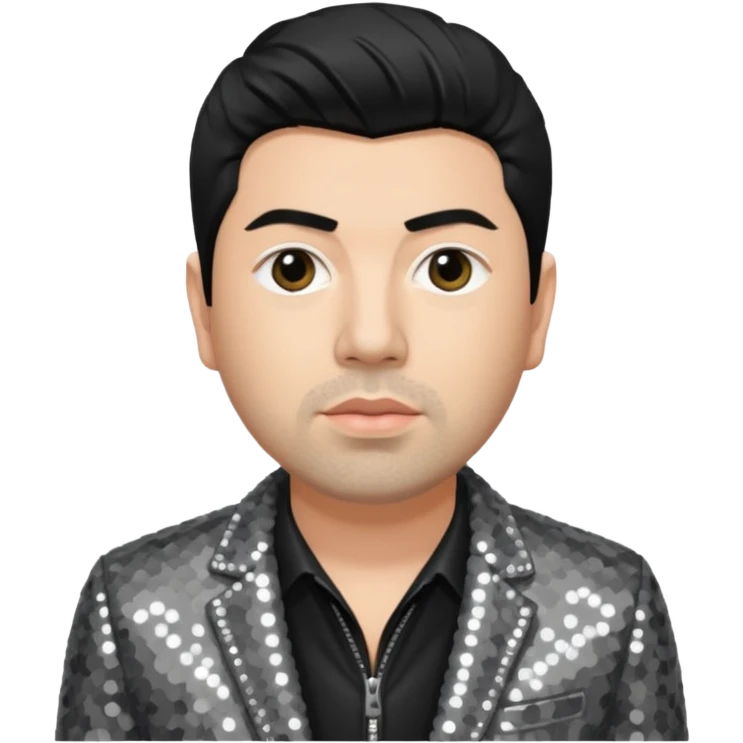 Chino Moreno with grey sequin jacket, black shirt emoji