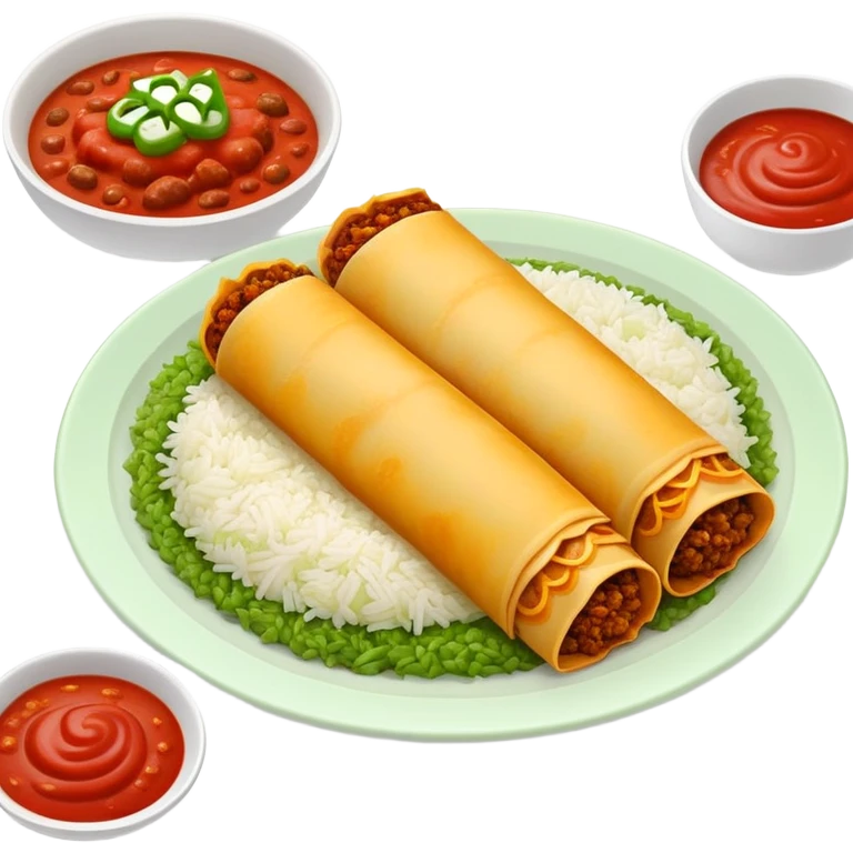 Beef enchiladas with red sauce and a side of light green rice emoji