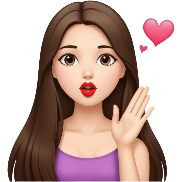 Blowing kiss beautiful girl with long straight brunette hair  emoji