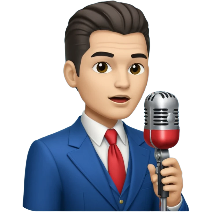 cinematic - musician Falco sings on a retro antique microphone emoji