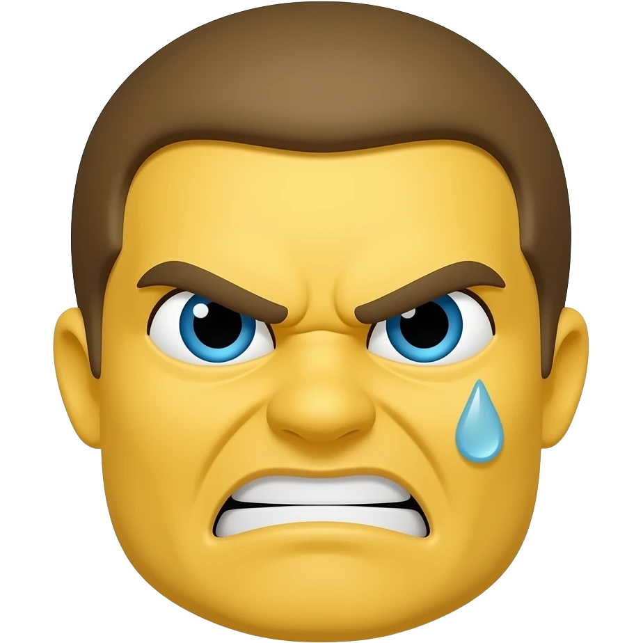 Angry yellow face with a sweat drop emoji