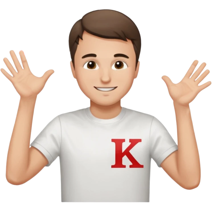 Charlie Kirk with a Charlie Chaplin mustache with a white freedom shirt while throwing up the letters c and k emoji
