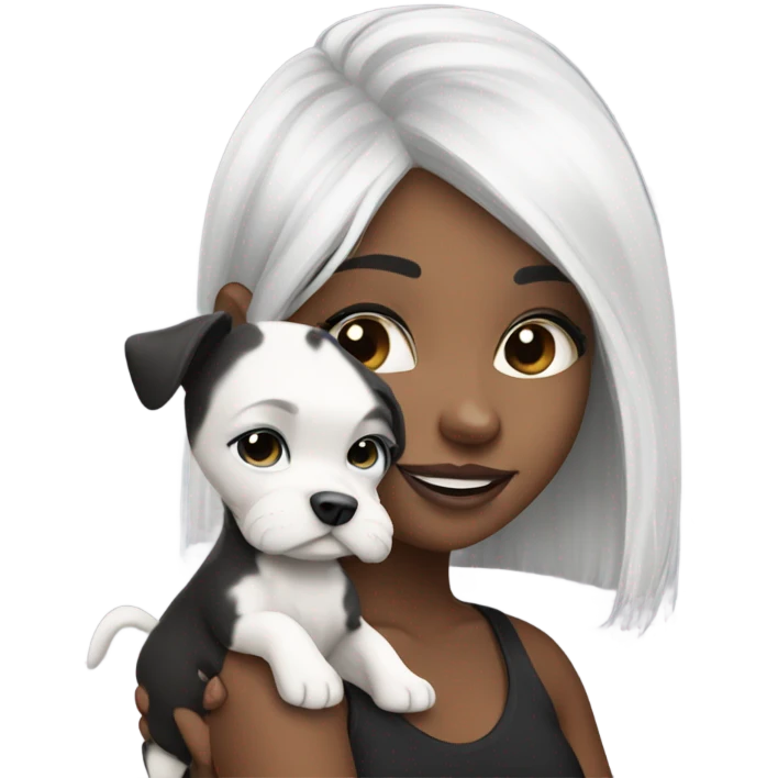Platinum haired girl with black and white puppy emoji