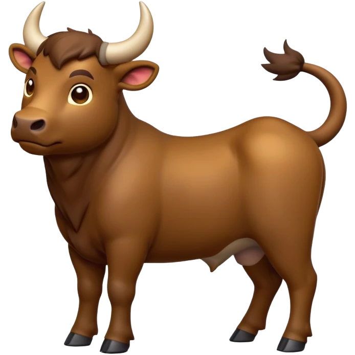 cinematic-[brown bull]-realistic-full-body-standing-emoji,-tail-flicking-lazily,-head-tilted-dramatically,-sleek-[brown]-fur,-simplified-yet-realistic-focused-features,-highly-detailed,-glowing-with-an-almost-sarcastic-glow emoji