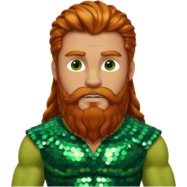 Hercules, God of Heroes from Gods and Goddesses with long ginger hair and beard, green and brown sequin outfit emoji