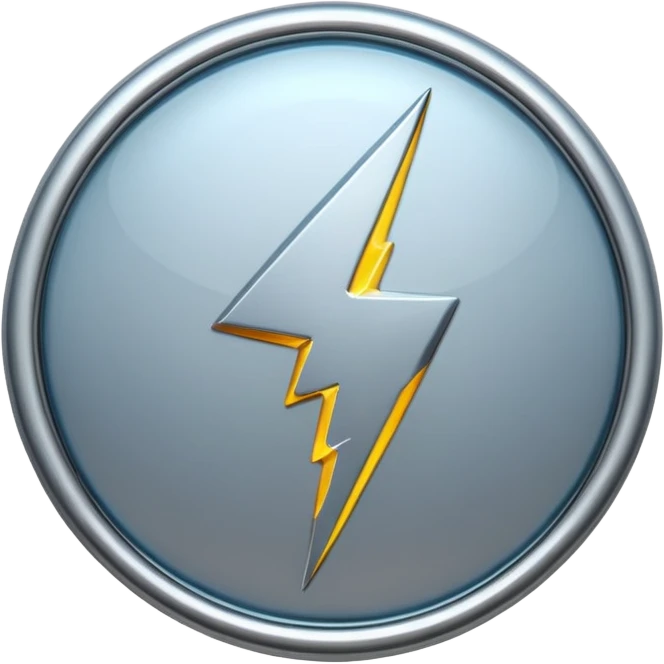 A lightning bolt emoji made of polished silver chrome, sharp yet rounded edges, glossy metallic surface, soft reflections, minimal futuristic design, iOS emoji style, centered, clean white background emoji