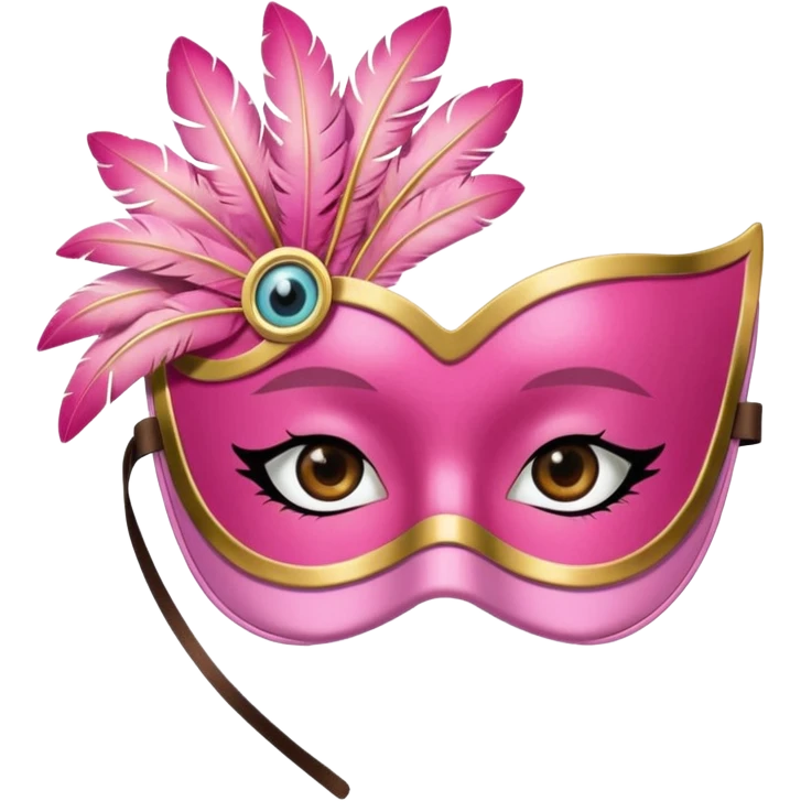 masquerade Pink eye mask with gold trim and small side feather. emoji