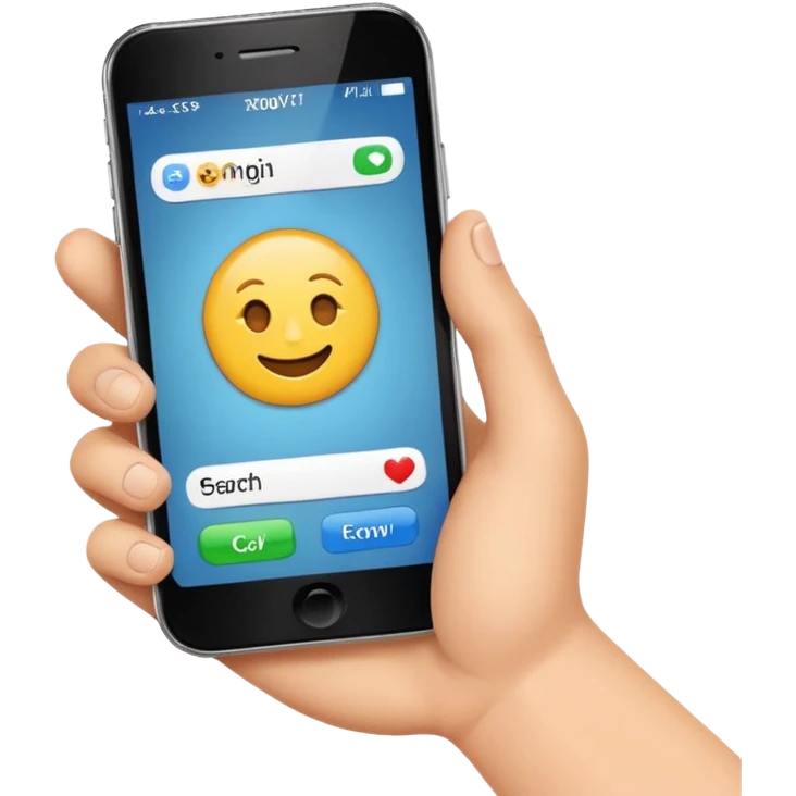 generame un emoji de una mano con un movil y una barra de busqueda encima emoji