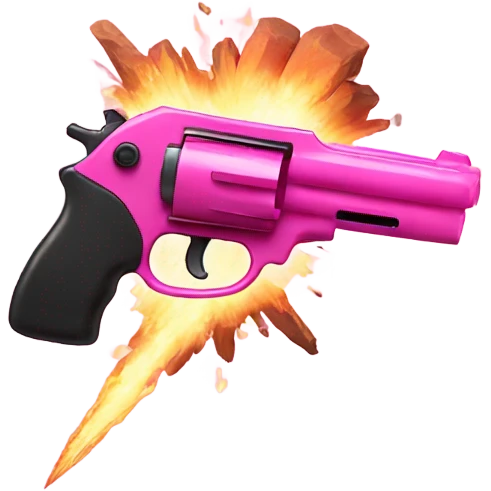 Pink Gun pointed at exploding rock emoji