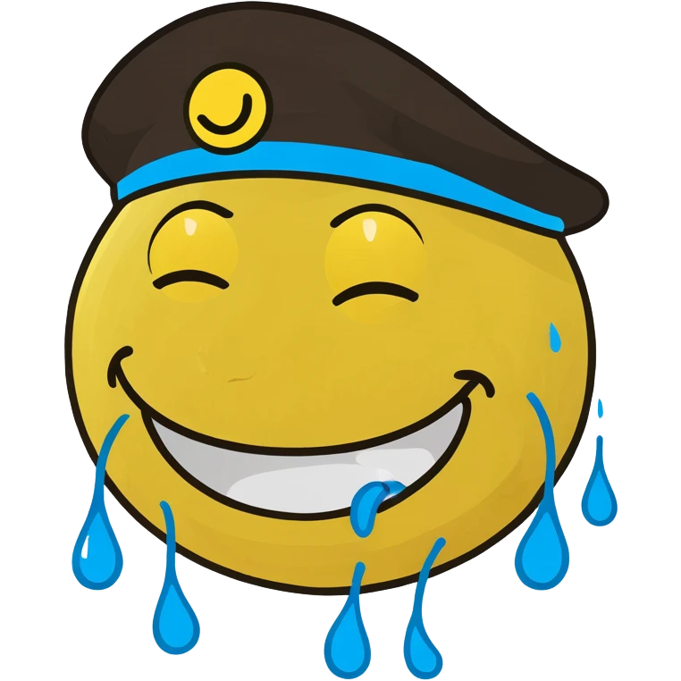 laughing yellow smiley face with tears in a hat emoji
