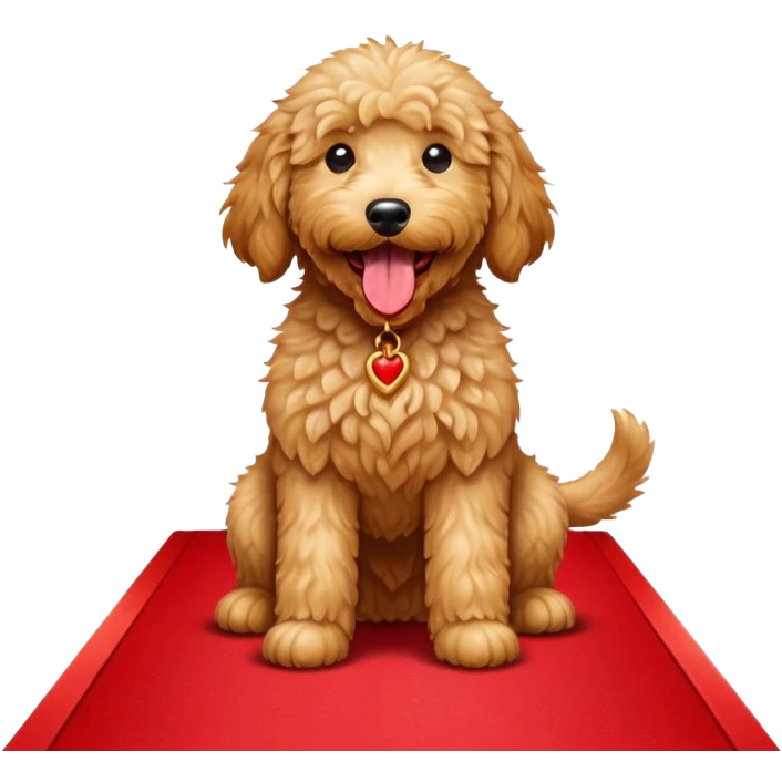 Golden doodle licking a red carpet emoji