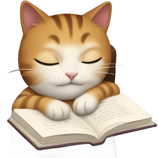 Cat sleeping on lap while owner is reading emoji