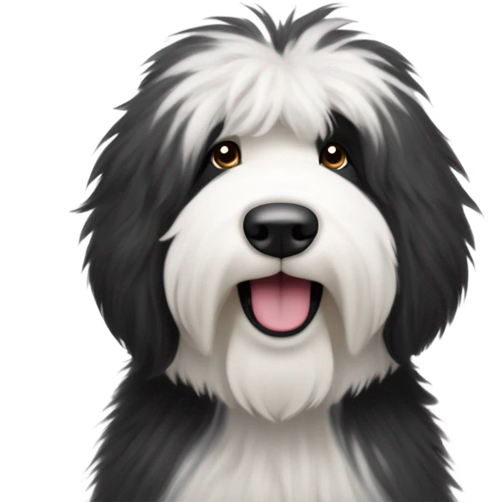 Black and white old English sheepdog smiling emoji