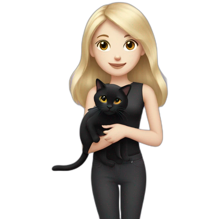 fair skinned girl with shoulder length blonde hair holding a black cat emoji