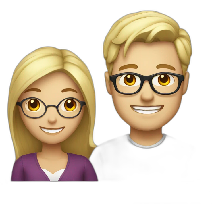blond man with glasses with Chinese woman smiling emoji