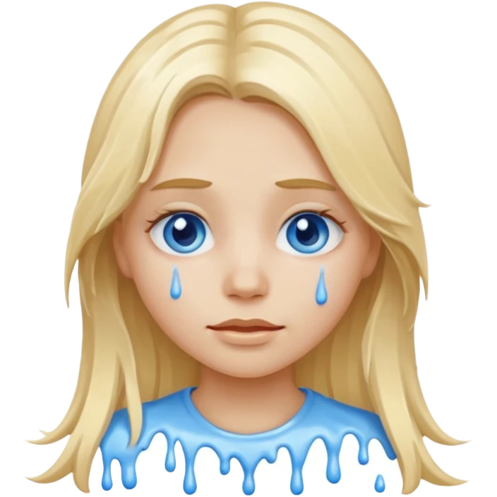 Blonde blue eyed long hair girl emoji with white paint all over its face dripping  emoji