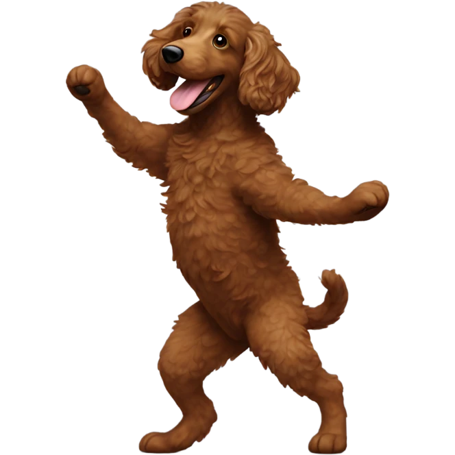 brown Aussie doodle dancing like a human emoji