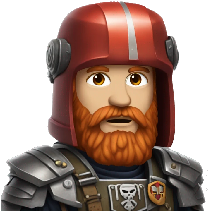 Red-haired man with a beard, wearing a Warhammer 40k helmet. Head only. emoji