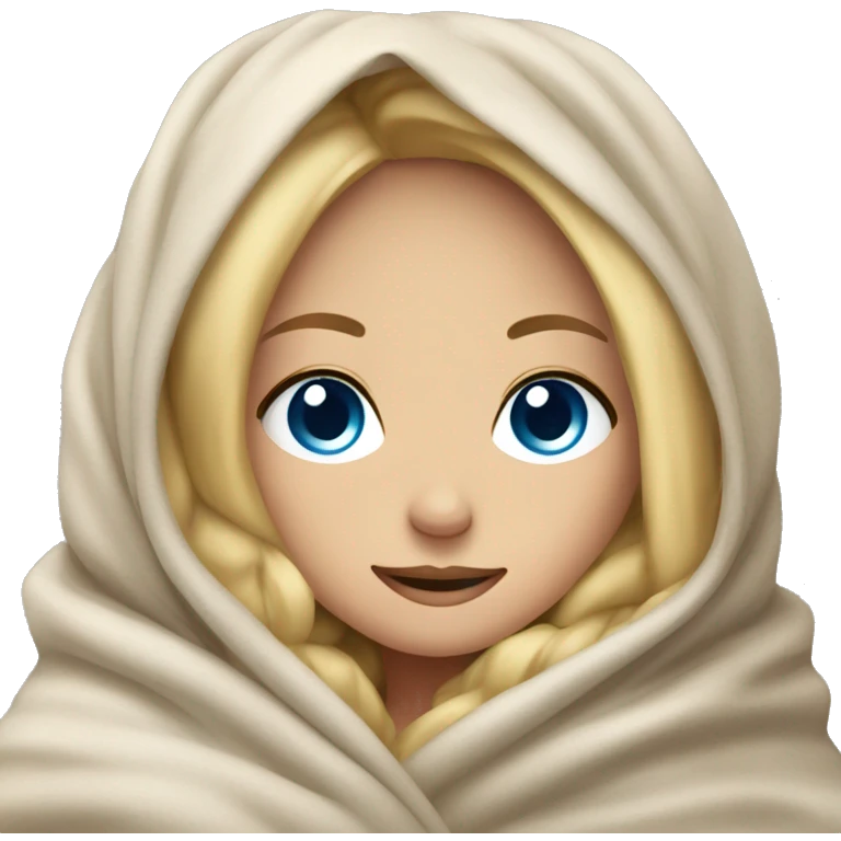 blonde girl blue eyes relaxed wrapped in blankets emoji
