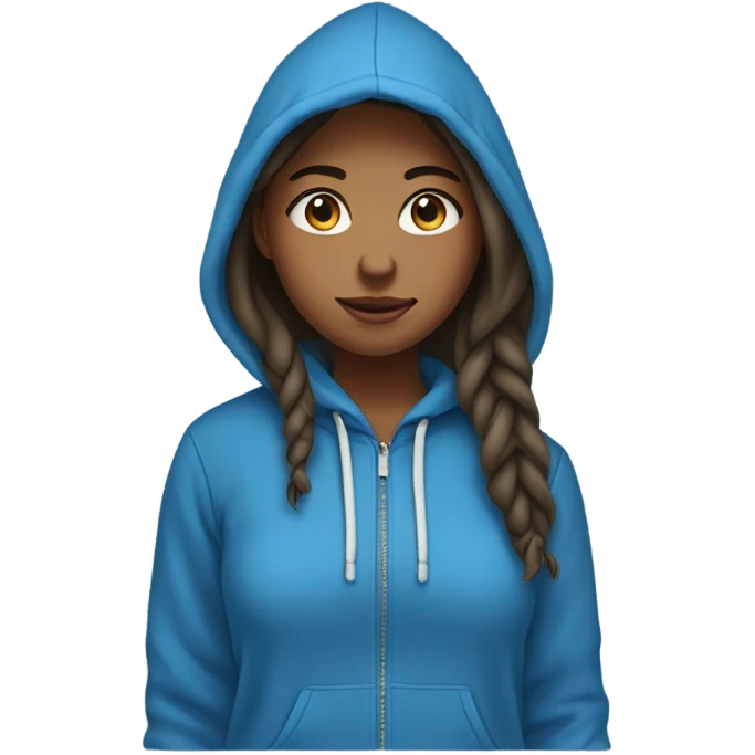 a 21 year old girl wearing a blue hoodie emoji
