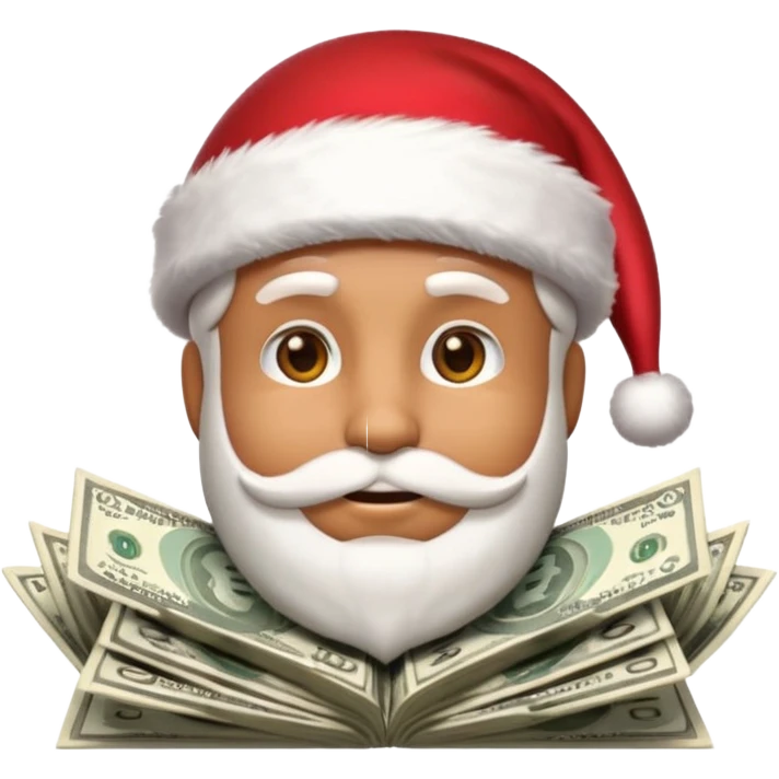 A confident rich emoji face wearing a Santa hat, money stacks, casino vibe, New Year theme, premium 3D emoji style, sharp details, no text, isolated on transparent background emoji