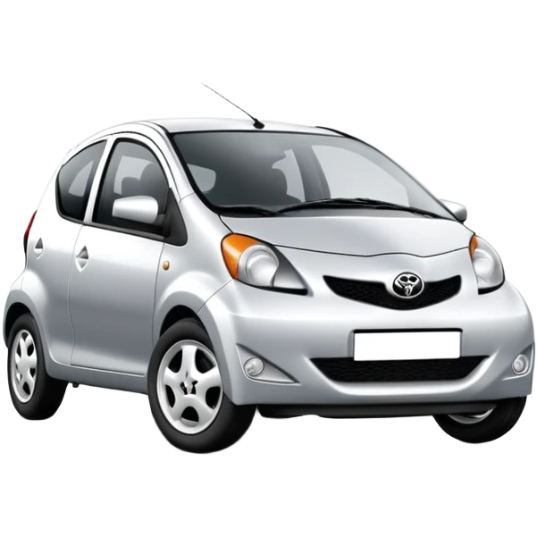 2008 silver Toyota Aygo with dead eyes emoji