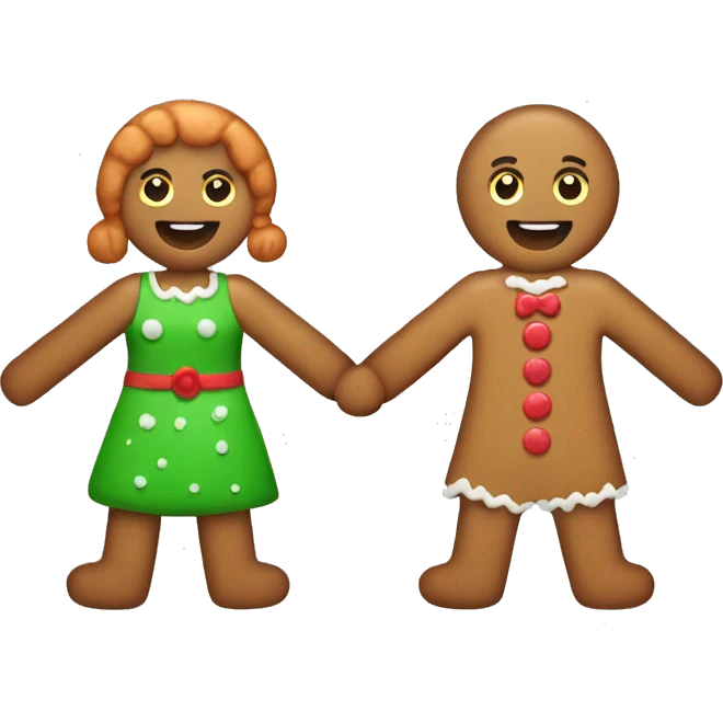 A male gingerbread cookie and a female gingerbread cookie holding hands emoji