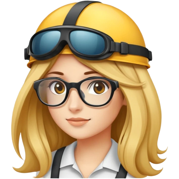 Ragazza con capelli lunghi castani, casco, Occhiali da sole e cuffie emoji