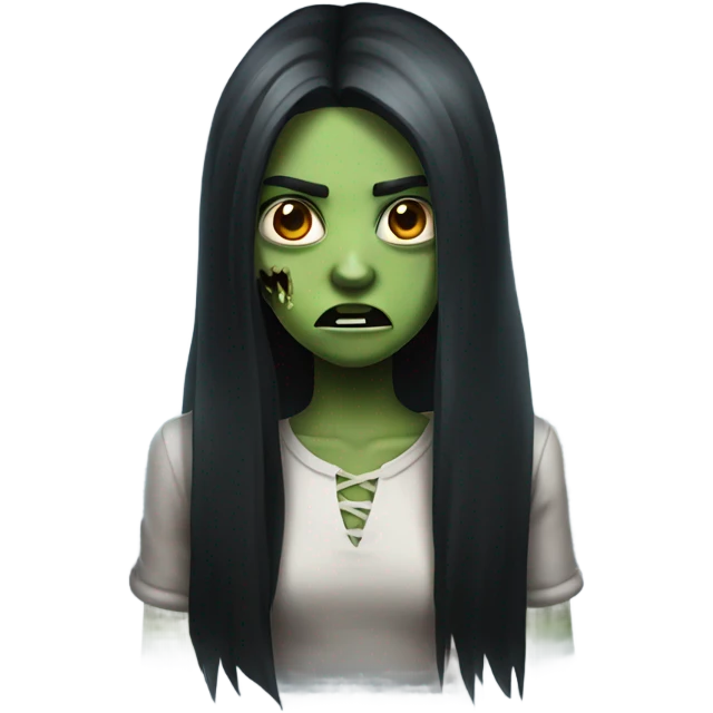 girl zombie with black long hair with teeth and serious face  emoji