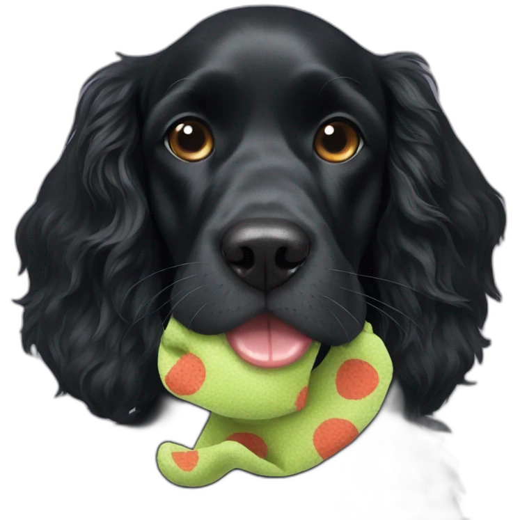 Black spaniel eating a sock emoji
