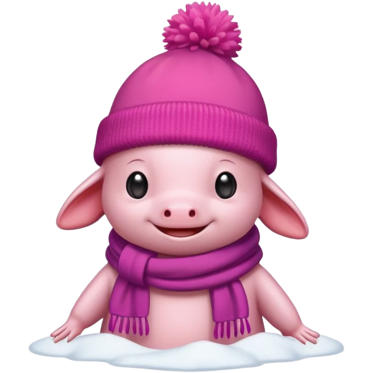 Axolotl playing in snow with winter clothes. emoji