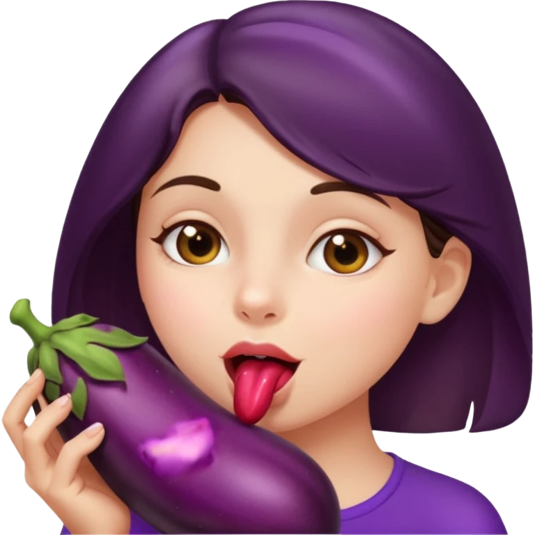 brunette girl licking eggplant  emoji