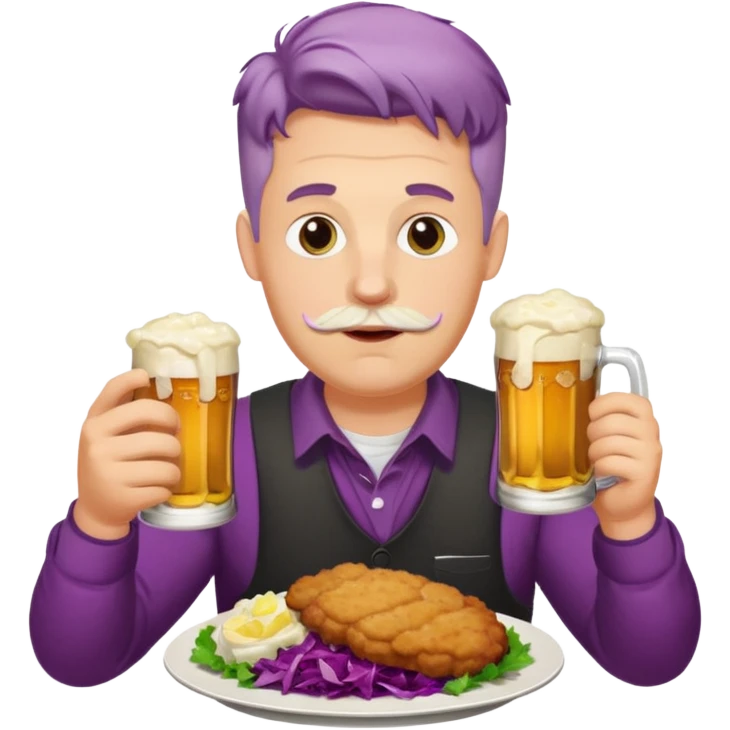 German man eating schnitzel, potato salad, red cabbage, sauerkraut, and beer emoji