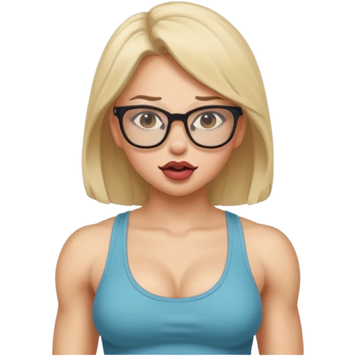 Girl, glasses, biting lips, muscular, pulling off tank top, big naked tits emoji